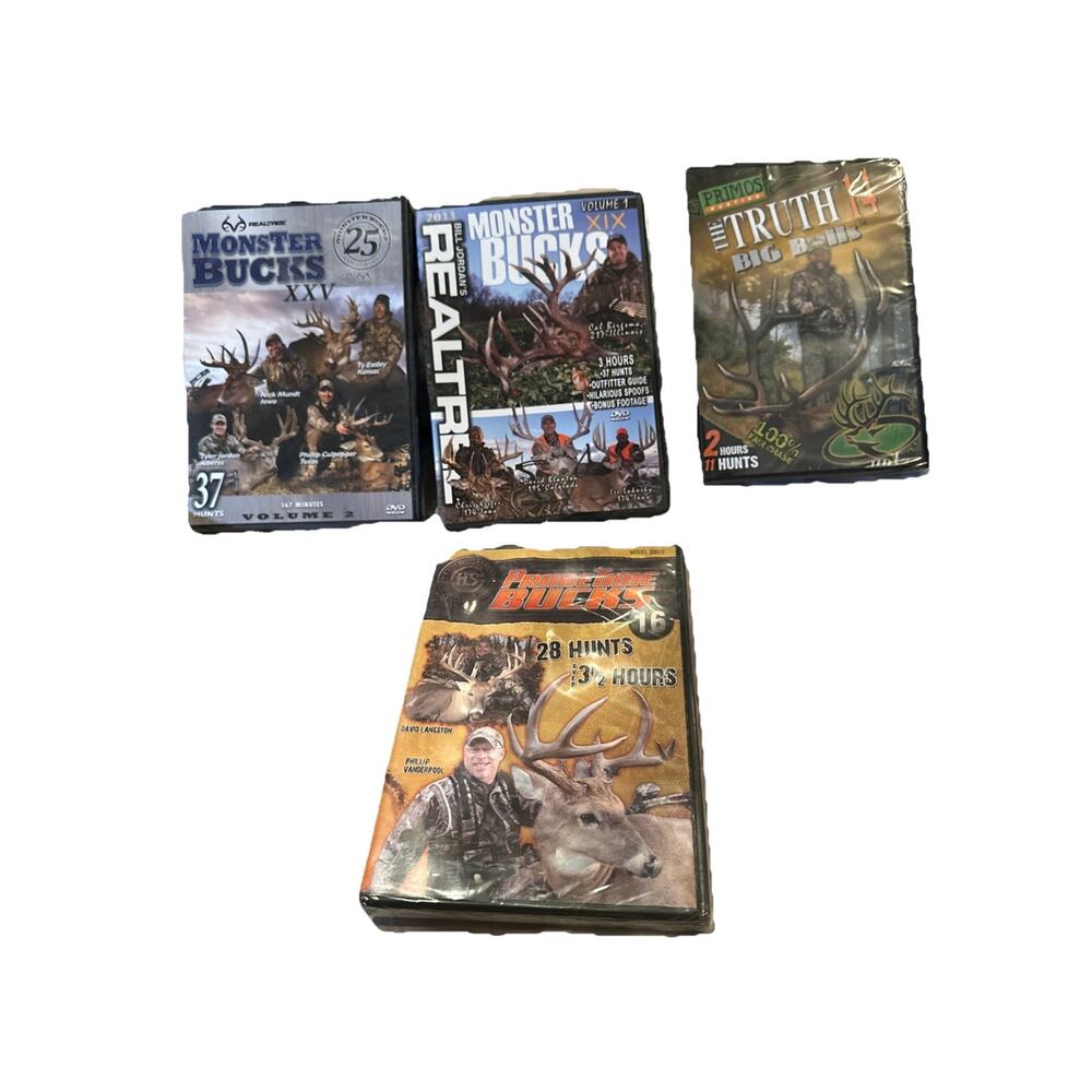 4 -Deer Hunting DVDs Monster Bucks XXV, XIX, Primos Hunting Prime Time Bucks NEW